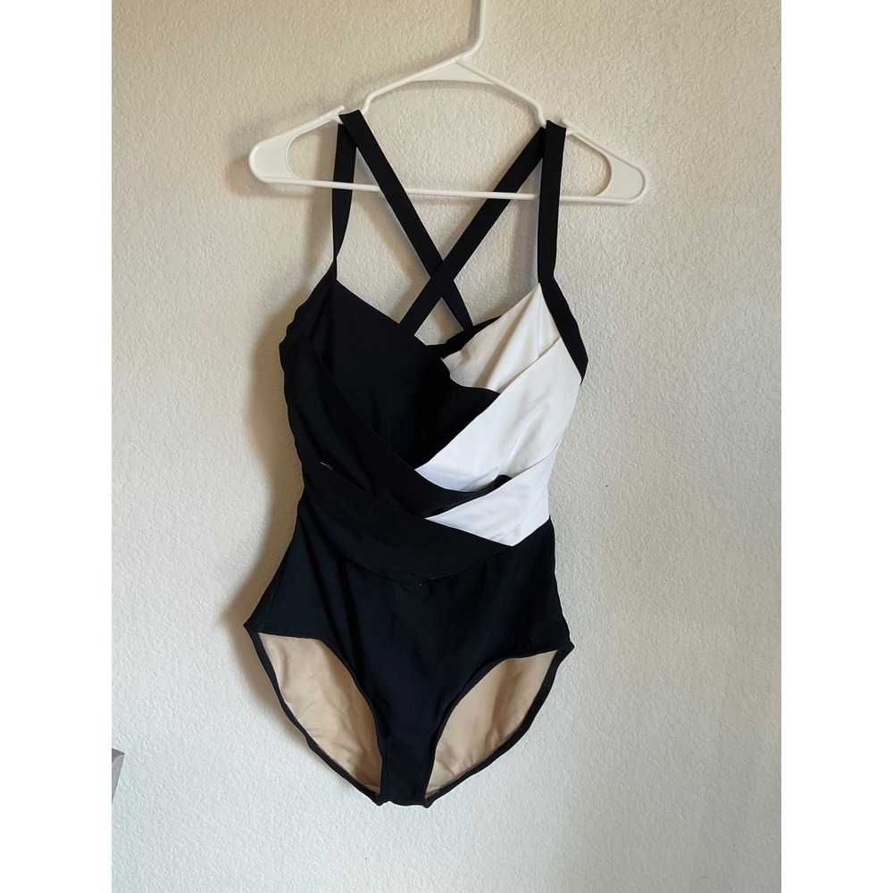 Vintage Slimsuit Womens Black‎ White Colorblock One Piece Swimsuit Size 16 USA